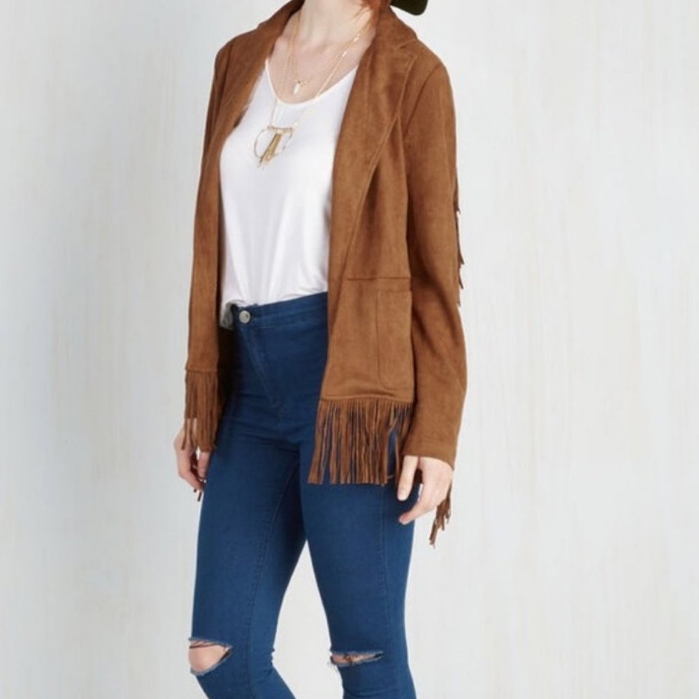 Brown Fringe Faux Suede Jacket Modcloth